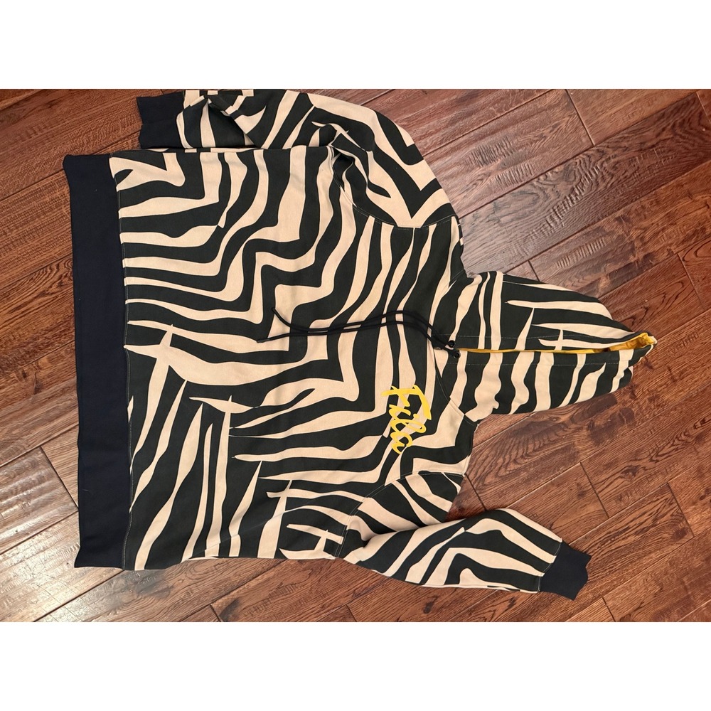 Fila Zebra Print Hoodie Tan Black Yellow Logo Women 3X New Streetwear y2k